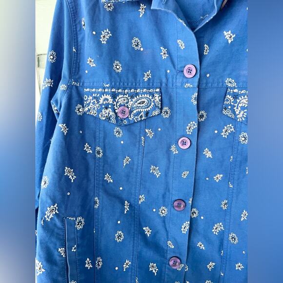 Vintage quacker factory blue bandana print jacket light coat beaded quirky weird - Picture 6 of 10